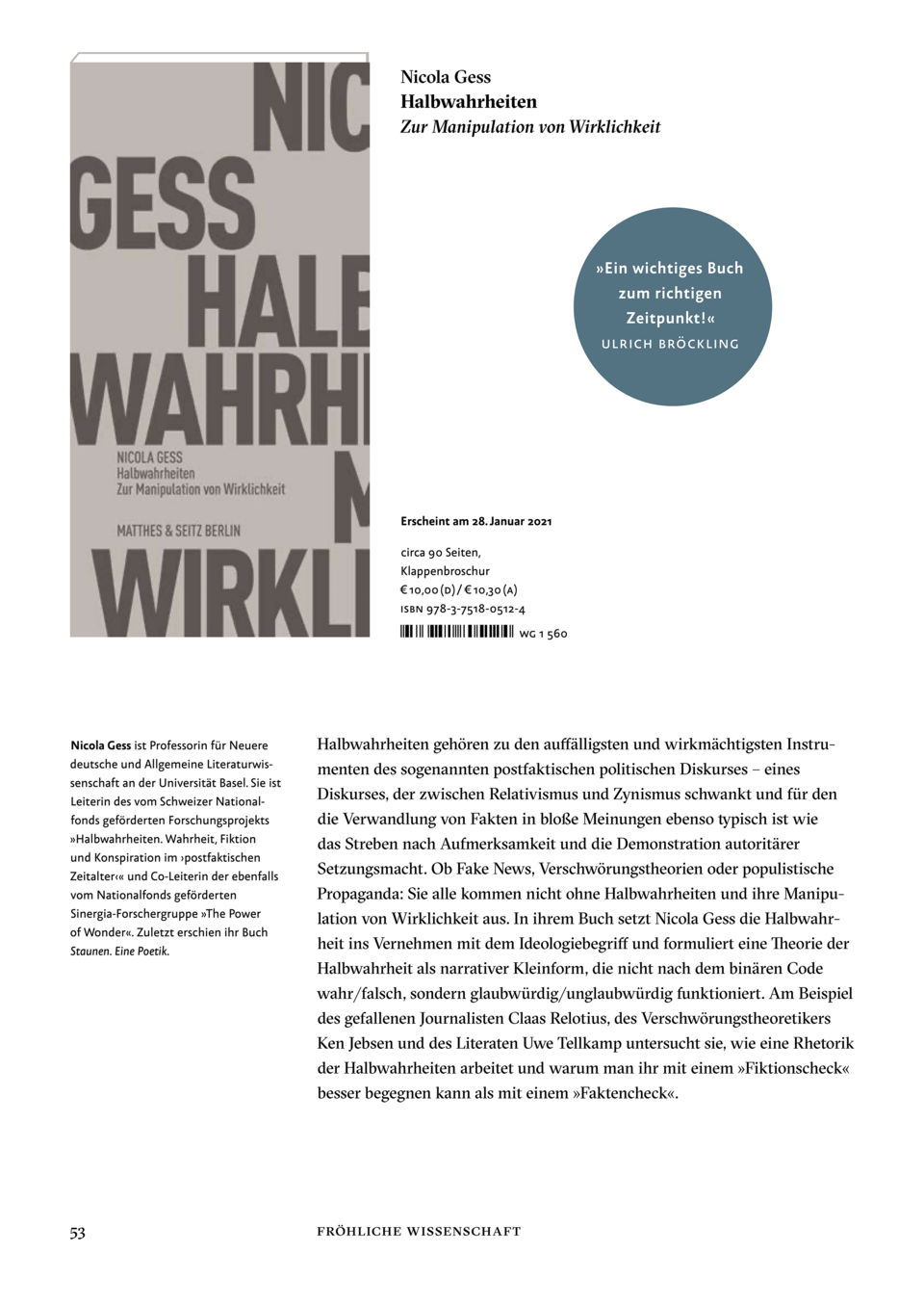 Verlagsvorschau Halbwahrheiten Gess